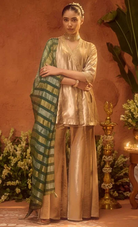 Golden Colour Ice Velvet Kurti With Bottom Dupatta Wholesalers In Surat SET0260
